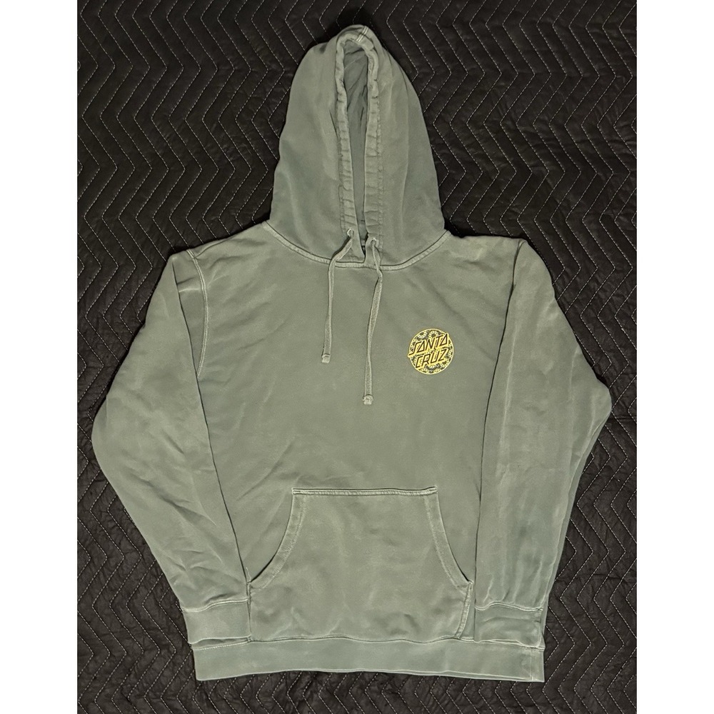 Santa Cruz Sunflower Dot Hoodie Mens Large L Sage Green Garment Dyed